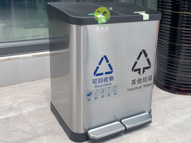 小區家用不銹鋼腳踏垃圾桶雙桶