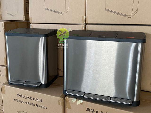 小區家用不銹鋼腳踏垃圾桶雙桶